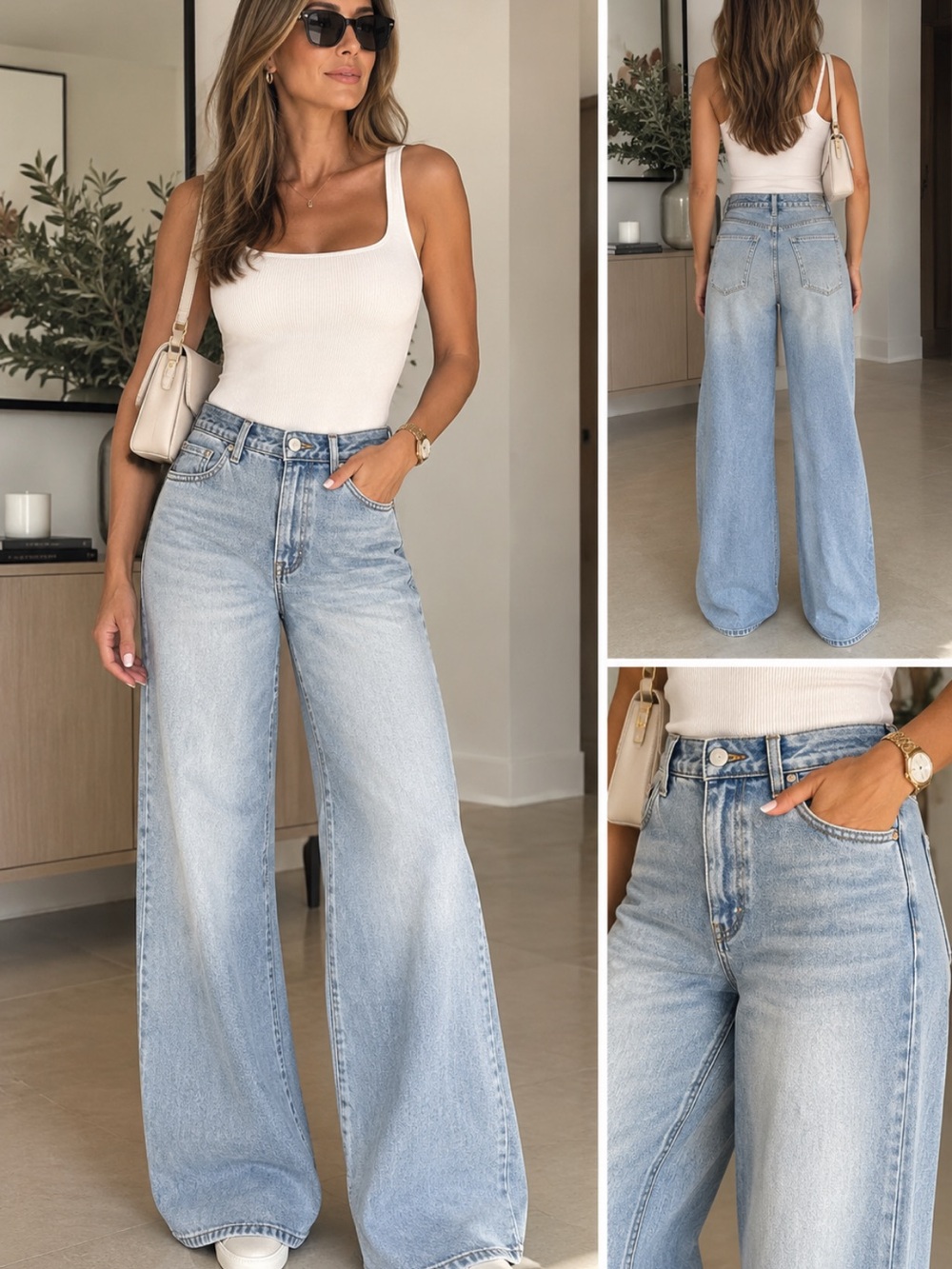 High-Rise Wide Leg Light Blue Jeans for Women Sise 4/27
32L
